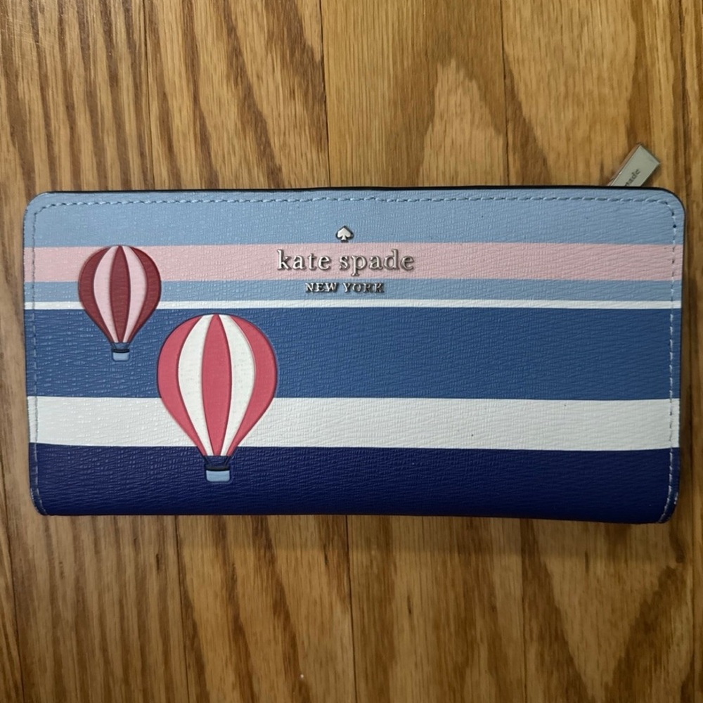 Kate Spade Blue and Pink Wallet with Balloon Motif